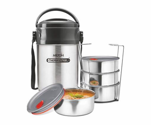 Milton Steel On Deluxe 4 Thermosteel Tiffin Box, 4 Containers, 320 ml