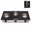 Usha Ebony Neo GS 3003 SS Thicker Strong Glass Top 3 Burner Gas Stove (Black)