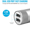 Ambrane ACC 74 M 2.4A Dual Port Car Charger for All Smartphones + Free Micro USB Cable (Black & Silver)