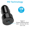 Ambrane 18W Fast Charging Type C Car Charger with Power Delivery (PD) Technology + Free Type C Cable (ACC83, Black)