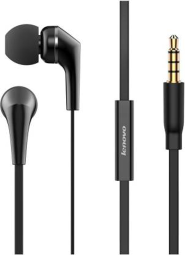 Lenovo LS 118 Stereo Earbuds with Mic (Black) Wired Headset  (Black, In the Ear)