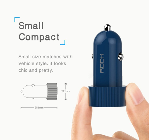 ROCK 5V 2.4A Dual USB Port Portable Car Charger for iPhone Samsung LG Etc – Blue