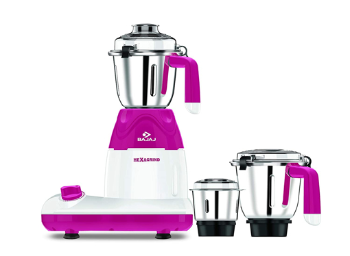 Picture of Bajaj Hexagrind 600-Watt Mixer Grinder with 3 Jars (White and Pink)