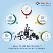 Picture of Bajaj FX-1000 DLX 1000 Watts Food Processor and Mixer Grinder with 9 attachments (Black)