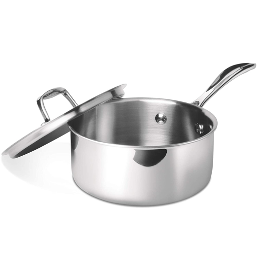 Picture of MILTON Pro Cook Triply Stainless Steel Sauce Pan with Lid Sauce Pan 14 cm diameter with Lid 1 L capacity Stainless Steel Induction Bottom