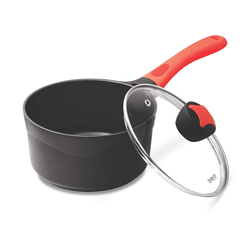 TREO Die Cast Milk Pan With Glass Lid And Handle Milk Pan 0 cm diameter with Lid 2.15 L capacity  Aluminium Non stick  Induction Bottom की तस्वीर