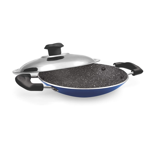 TREO Non Induction Appachatty With Lid Flat Pan 21 cm diameter with Lid 0.8 L capacity  Aluminium Non stick  Induction Bottom की तस्वीर