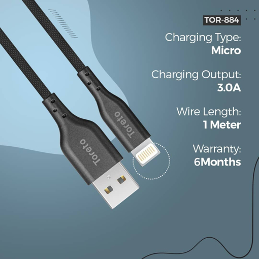 Picture of Toreto TOR 884 TOR Cord Trenza 1 m Braided Lightning Cable  Compatible with Iphone Ipad Ipod iOS Black One Cable