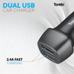 Toreto TOR 425 Tor Plush Dual USB Port Car Charger with Fast Charge 2.4A  Free Type C Cable Black की तस्वीर