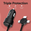 Toreto TOR 430 Tor Plush Trio 3.1A Fast Charging Mobile Car Charger for Mobiles & Tablets with 1.5m Attached 3 in 1 Cable  Black की तस्वीर