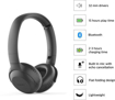 Picture of PHILIPS UpBeat TAUH202BK Wireless Bluetooth Headset  Black On the Ear