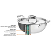 Signoraware Tri Ply Stainless Steel Induction Compatible Extra Deep Kadai with Stainless Steel Lid 24cm Capacity 3.5 Liter Medium Silver की तस्वीर
