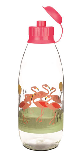 SignoraWare Flamingo Glass Water Bottle 1 Litre  Set of 1 Multicolour की तस्वीर