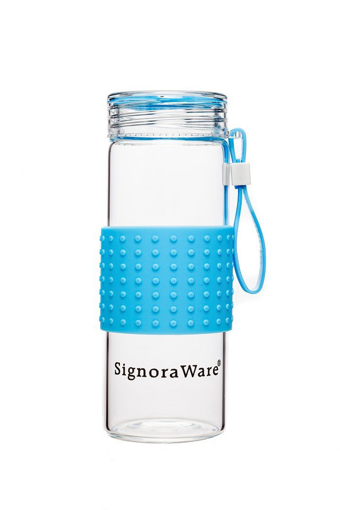 Signoraware Aqua Mist Glass Water Bottle 420ml 23mm Pack of 1 Clear Blue Glass की तस्वीर