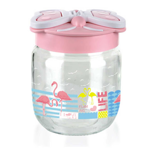 SignoraWare Glass Jar with Handle 425 ml Set of 1 Pink की तस्वीर