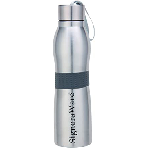 Signoraware Mobilio Single Walled Stainless Steel Fridge Water Bottle 1000 ml Silver Bottle Pack of 1 Silver Steel की तस्वीर