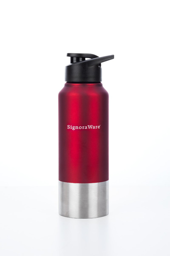 Picture of Signoraware Aqua Dual Tone Single Walled Stainless Steel Fridge Water Bottle 750ml 30mm Red Flask Pack of 1 Red Steel