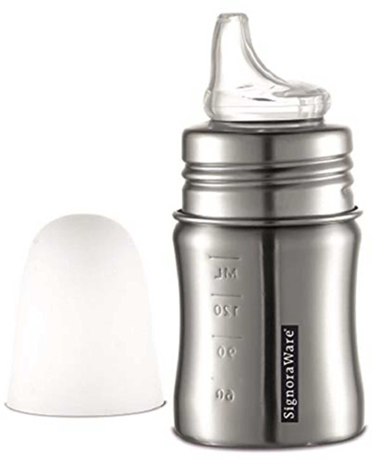 Signoraware Bubble 304 Stainless Steel Feeding Bottle With 1 Extra Free Nipple Set of 1 300ml Bottle Pack of 1 Silver Steel की तस्वीर