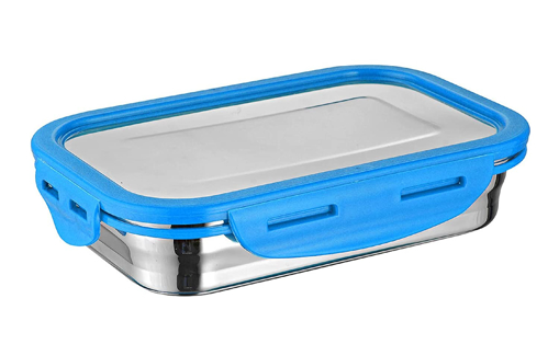 Picture of Signoraware Lock N Store Steel Rectangular Medium Lunch Box with Steel Lid-Blue 1 Containers Lunch Box  400 ml