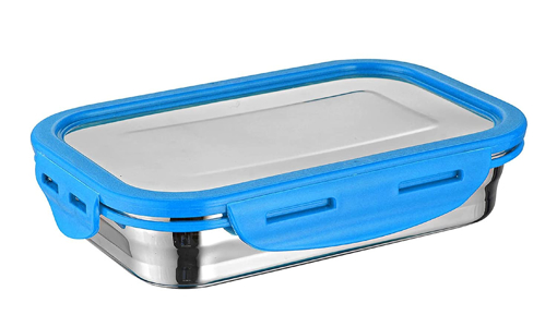 Signoraware Lock N Store Steel Rectangular Lunch Box with Steel Lid Blue 1 Containers Lunch Box  800 ml की तस्वीर