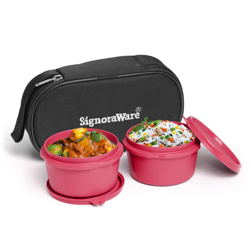 Signoraware MicroSafe Midday Steel Lunch Box 350ml 350ml Set of 2 Red Standard की तस्वीर