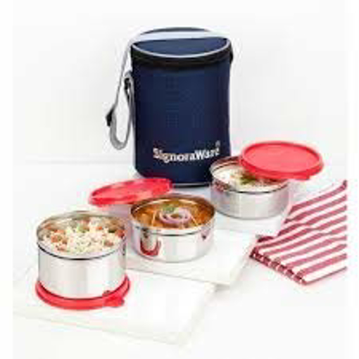 Picture of Signoraware Executive Stainless Steel Lunch Box Set 500ml 350 ml 350 ml Red 3 Containers Lunch Box