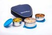 Signoraware 3532 Sleek Stainless Steel Lunch Box 250ml +250ml+350ml Set of 3 Blue 3 Containers Lunch Box  850 ml की तस्वीर