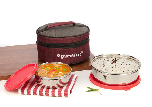 Picture of Signoraware 3511 Classic Stainless Steel Lunch Box 2 Pieces Colour May Vary  2 Containers Lunch Box  1280 ml