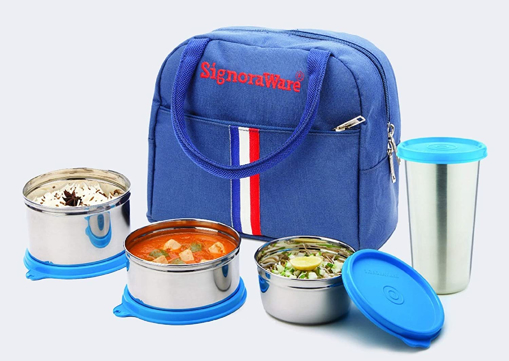 Picture of Signoraware Stylish Stainless Steel Lunch Box with Steel Tumbler 4 Containers Lunch Box  1470 ml