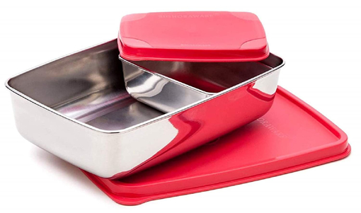 Picture of Signoraware Compact Steel Lunch Box Small 550ml +150ml-Red 2 Containers Lunch Box  550 ml