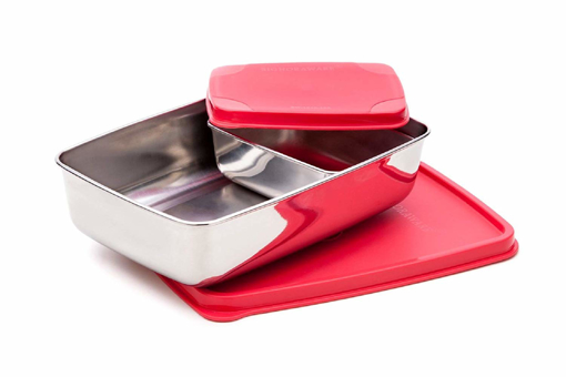 Picture of Signoraware Compact Steel Lunch Box Big 850ml +150ml-Red 2 Containers Lunch Box  850 ml