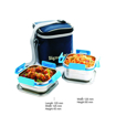 Signoraware Director Squarex Steel SMALL Lunch Box with 100% Steel lids and Bag 500ml+350ml Set of 2 Blue की तस्वीर