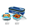 Picture of Signoraware Midday Squarex Steel Lunch Box with 100% Steel lids and Bag 350ml+350ml Set of 2 Blue