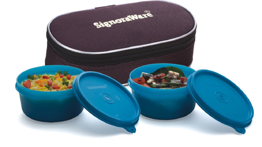 Picture of Signoraware Mid Day Lunch Box with Bag 310 ml Plastic Grocery Container  Pack of 2 Blue