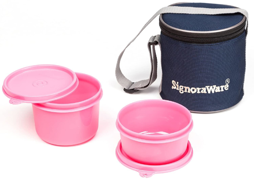 Signoraware Executive Small Lunch Box with Bag 15cm Pink की तस्वीर