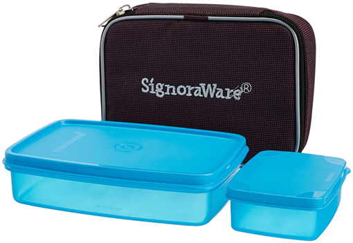 Signoraware Compact Plastic Small Lunch Box with Bag T Blue की तस्वीर