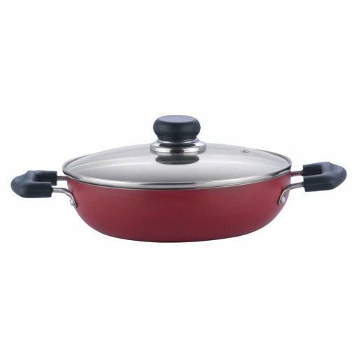 Vinod Zest NonStick Kadai with Glass Lid 2.8 litres Capacity 24 cm Diameter with Riveted Sturdy Handles 3 mm Thickness Red Induction and Gas Stove Compatible की तस्वीर