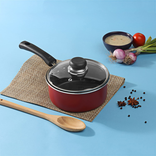 Vinod Zest Inducto Sauce Pan 16 cm diameter with Lid 1.6 L capacity  Aluminium Non stick Induction Bottom की तस्वीर