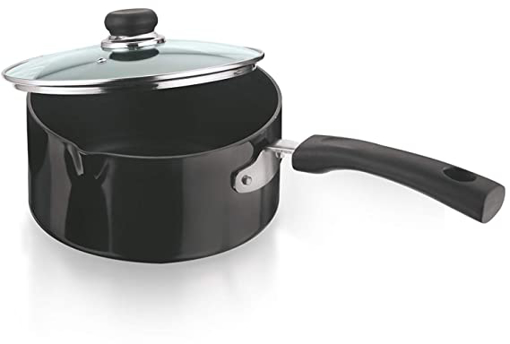 Vinod HASPC14 Black Pearl Sauce Pan 14 cm diameter with Lid 1.1 L capacity  (Hard Anodised)