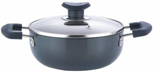 Vinod by Vinod Cookware HADK20 Black Pearl Hard Anodised Non Stick Alluminium Kadhai 20cm with Glass Lid Kadhai 20 cm diameter with Lid 1 L capacity  (Hard Anodised, Non-stick)