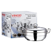 Picture of Vinod Stainless Steel 7 pcs Deluxe Multi Kadai (Induction Friendly) with Stainless Steel lid, 2 idli Plates, 2 dhokla Plates, 1 patra Plate and 1 Mini idli Plate Kadhai 24 cm diameter with Lid 5 L capacity  (Stainless Steel, Induction Bottom)