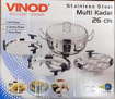 Picture of Vinod Stainless Steel 6 pcs Multi Kadai (Induction Friendly) with Stainless Steel lid, 2 idli Plates, 2 dhokla Plates and 1 patra Plate