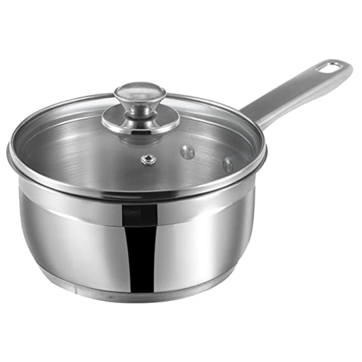 Vinod 3314 Friendly Two Tone Sauce Pan 14 cm diameter with Lid 1.1 L capacity  (Stainless Steel, Induction Bottom)