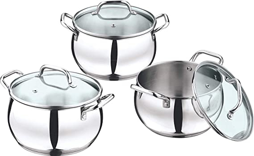 Vinod 3ALC Almaty Pot 14 cm, 16 cm, 18 cm diameter 1.3 L, 2 L, 2.9 L capacity with Lid  (Stainless Steel, Induction Bottom)