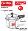 Picture of Prestige Popular Plus Svachh Virgin Aluminium Gas and Induction Compatible Outer Lid Pressure Cooker, 2 L (Tall) (Silver)
