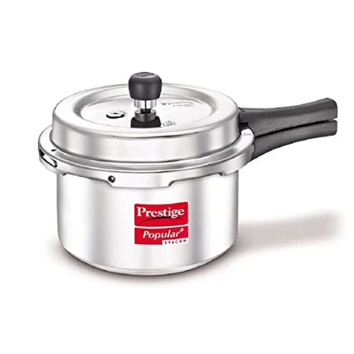Prestige Popular Plus Svachh Virgin Aluminium Gas and Induction Compatible Outer Lid Pressure Cooker, 4 L (Silver) की तस्वीर