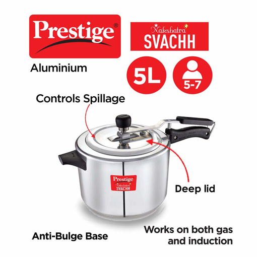 Picture of Prestige Svachh Nakshatra Plus 5 L Induction Bottom Pressure Cooker  (Aluminium)