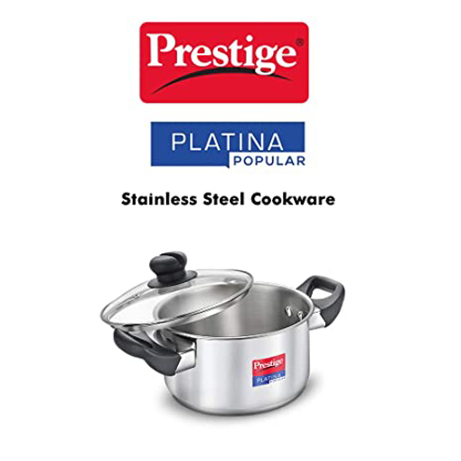 Picture of Prestige Platina Popular Pot Casserole 18 cm diameter 2 L capacity with Lid  (Stainless Steel, Induction Bottom)