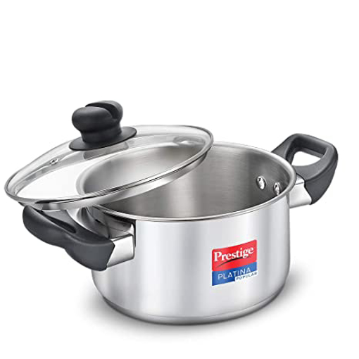 Picture of Prestige Platina Popular Casserole Pot 22 cm diameter 4.6 L capacity with Lid  (Stainless Steel, Induction Bottom)