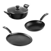 Picture of Prestige Hard Anodised + Cookware Build Your Kitchen set 3 Pcs- Fry pan 24 cm, Kadhai 24 cmwith Lid, Tawa 22.5 cm diameter with Lid  (Hard Anodised, Non-stick, Induction Bottom)